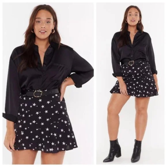 Nasty Gal Collection Black & White Star Print Ruffle Mini Skirt Plus Size 20 - Picture 2 of 8